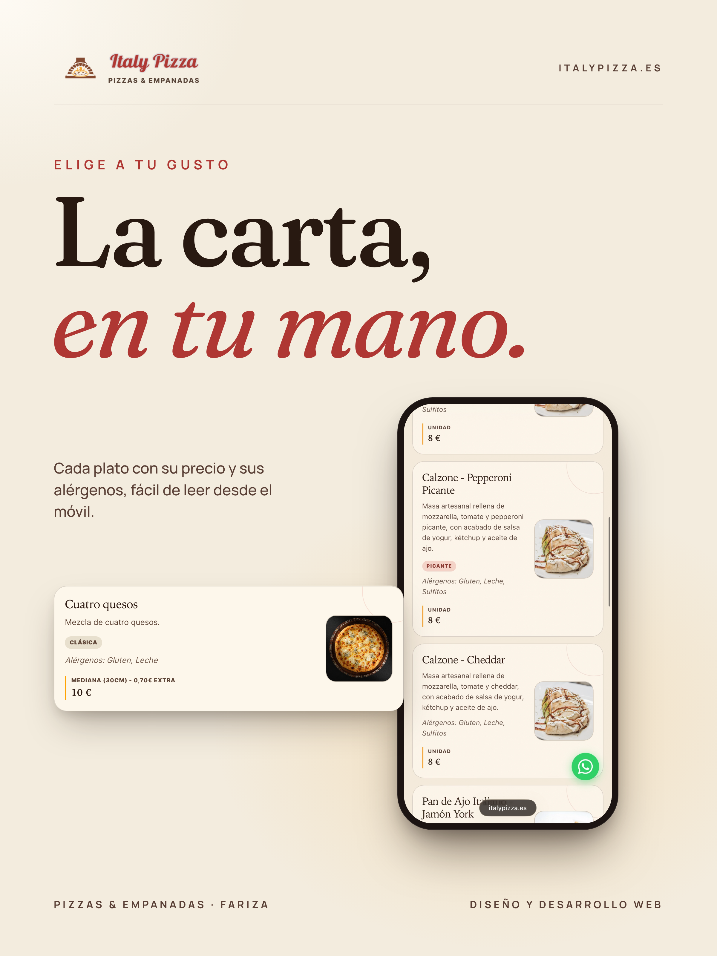 Carta de Italy Pizza vista desde un móvil